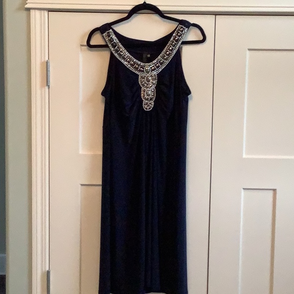 Rhinestone accent deep navy halter dress